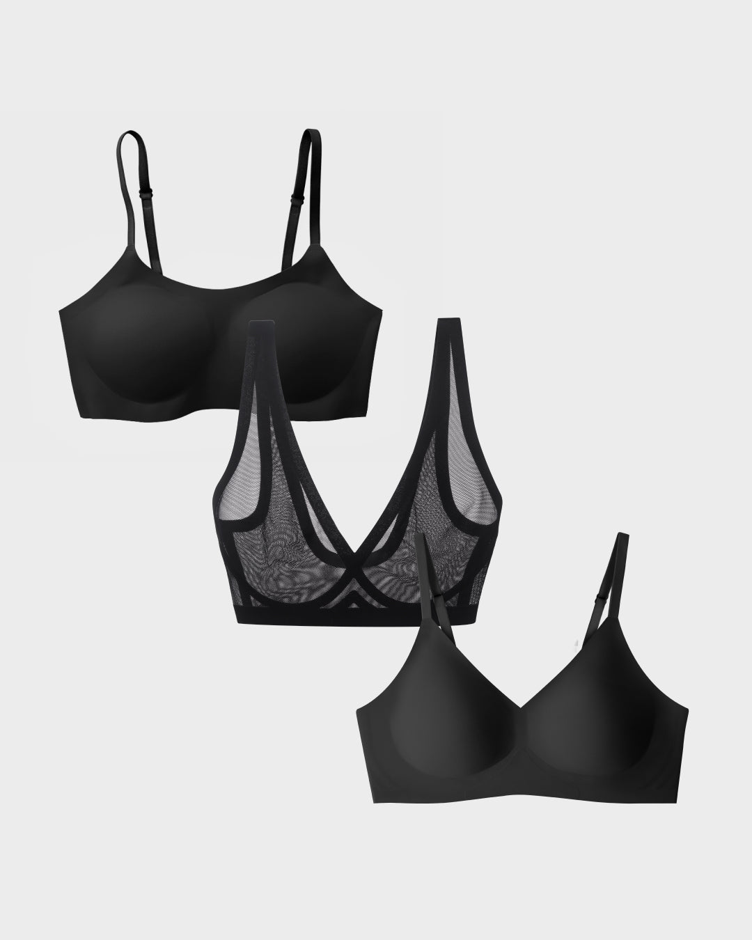 relief, support and sheer bralette pack by EBY