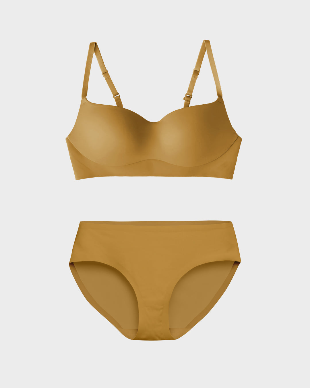 Butternut color One Piece Contour Bra set on a light gray background