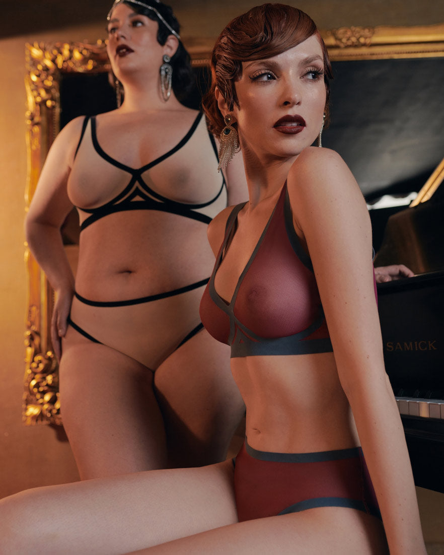 Cabernet Mesh High Cut High Waisted