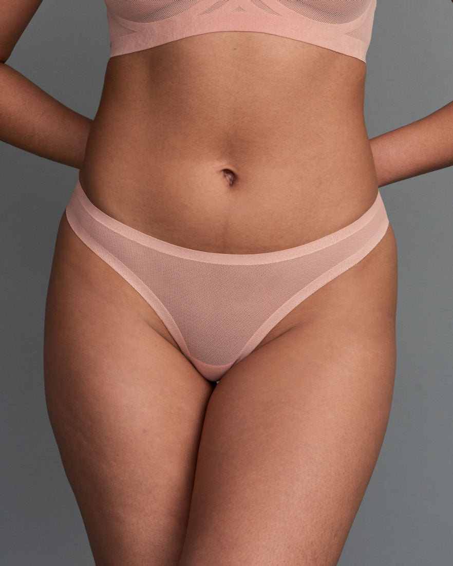 Coral Pink Mesh Thong