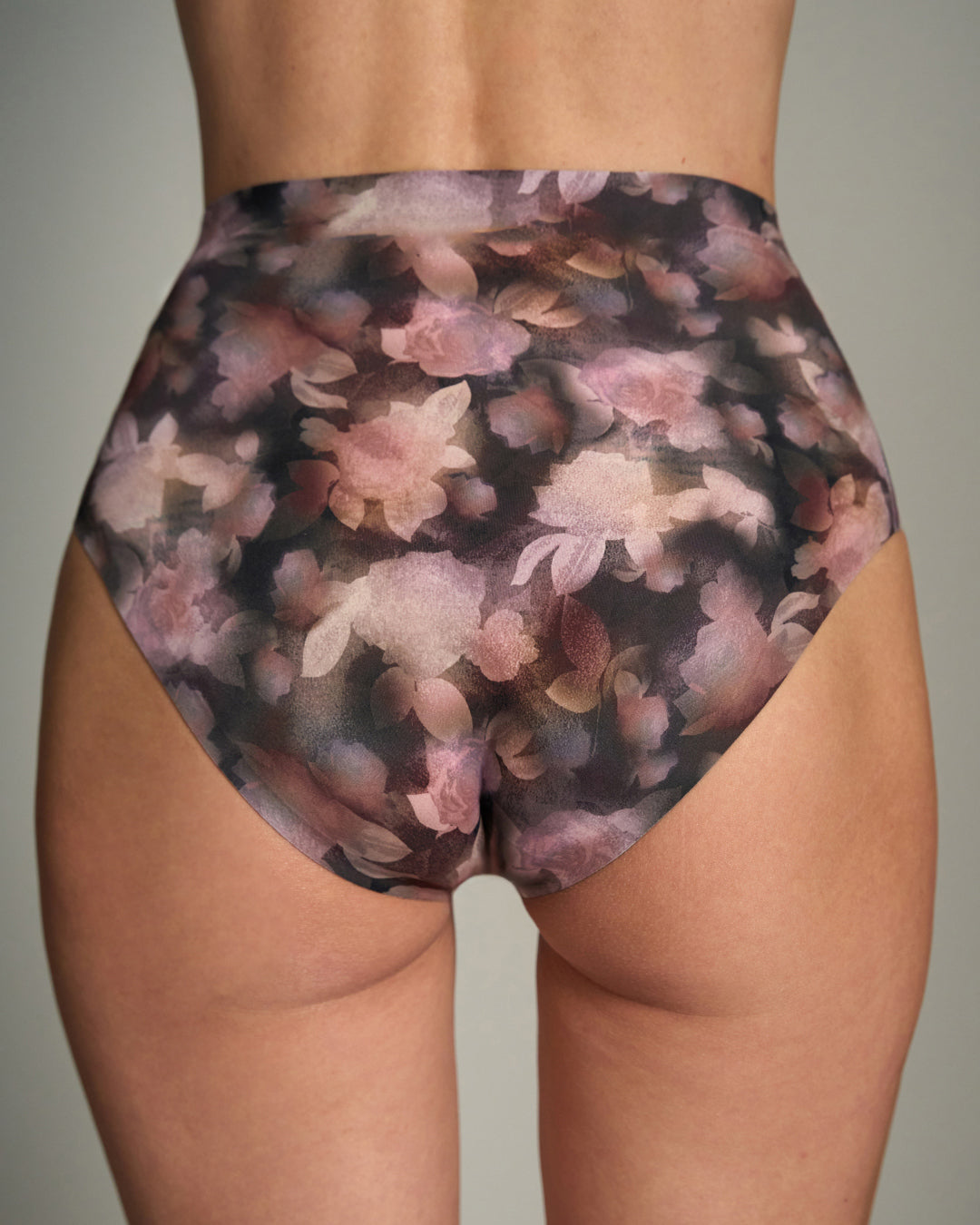 back view of highwaisted panty set on a grey background